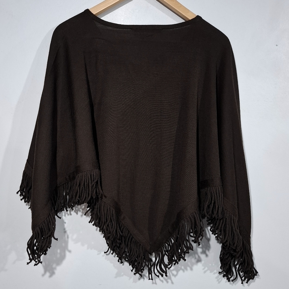 Maggy London XL Brown Wool Blend 2-Piece Knit Sweater Dress & Fringe Poncho Set - Picture 10 of 16